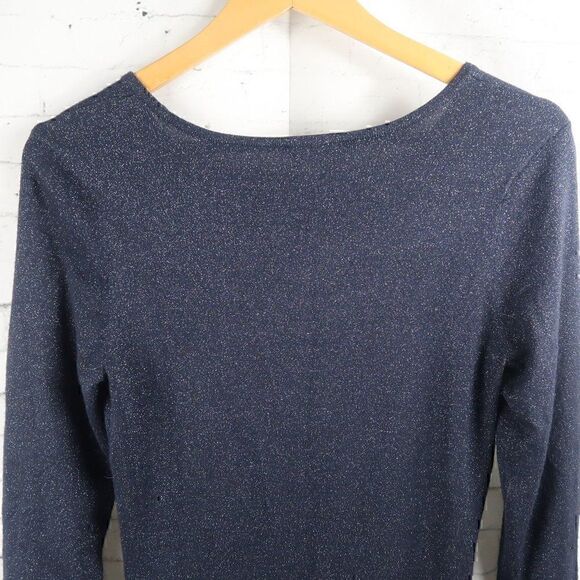 EXPRESS DARK BLUE CUT OUT  SPARKLY STRETCH LONG SLEEVE MIDI DRESS SIZE SMALL - Picture 8 of 8
